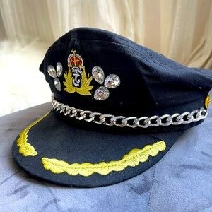 Black sailor cap with bling and thick chain Unisex